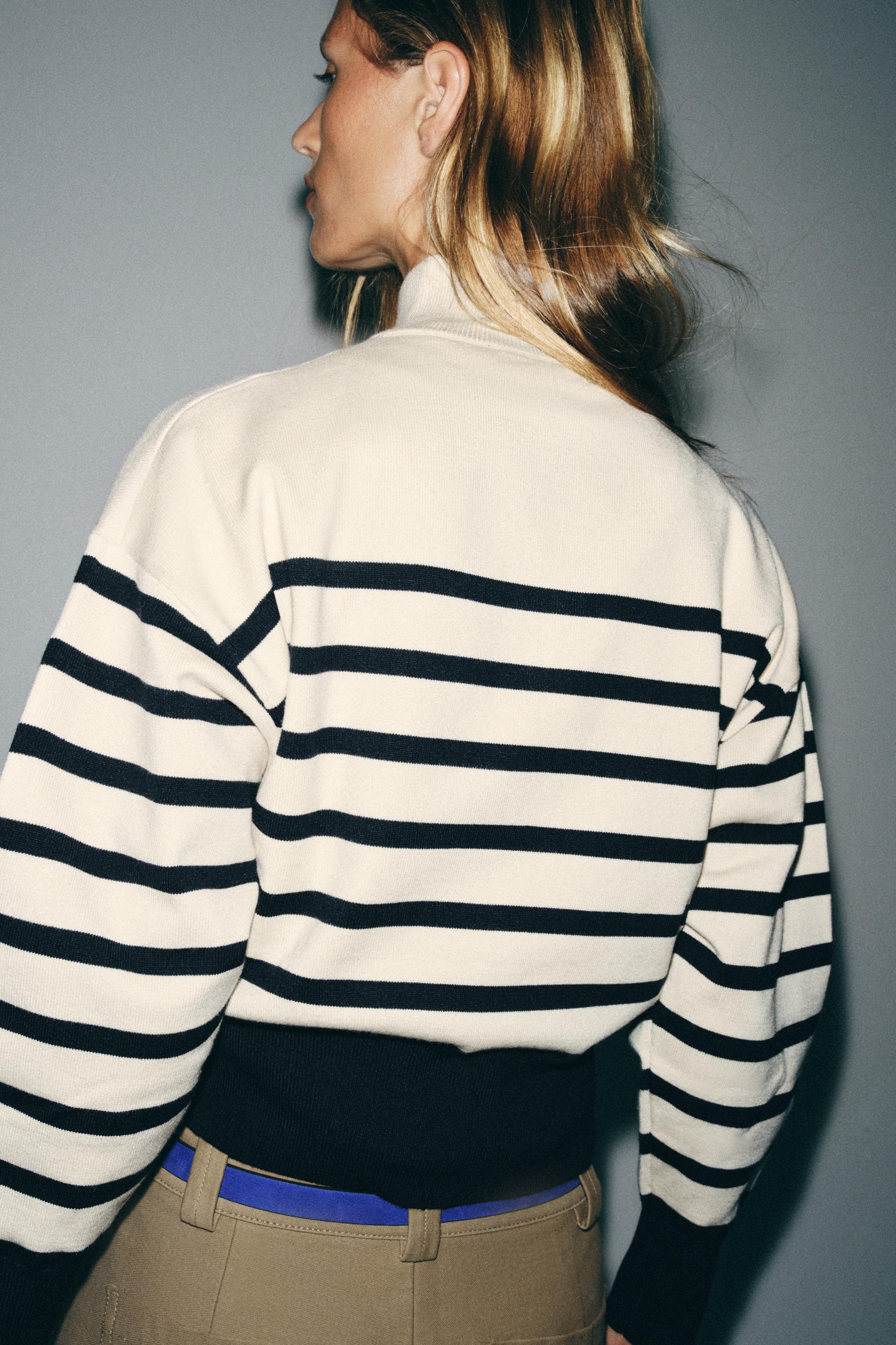 STRIPED KNIT ZIP-UP JUMPER
